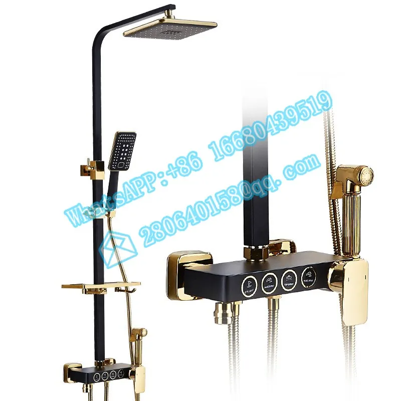 Hot Cold Bathroom Shower Set Bathroom Mixer Faucets Rainfall Shower Head Black Gold Shower System Quality Brass Single Handle
Hot Cold Bathroom Shower Set Bathroom Mixer Faucets Rainfall Shower Head Black Gold Shower System Quality Brass Single Handle