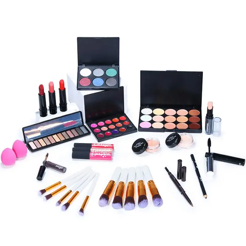 

30PCS Professional All In One Makeup Set Eyeshadow Lipstick Eyebrow Pencil Lip Gloss Makeup Brush Powder Puff With Bag Cosmetics