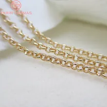 (4292)2 Meter 2MM 2.5MM 3MM 24K Champagne Gold Color Plated Brass Round Link Chains Necklace Chains Quality Jewelry Accessories