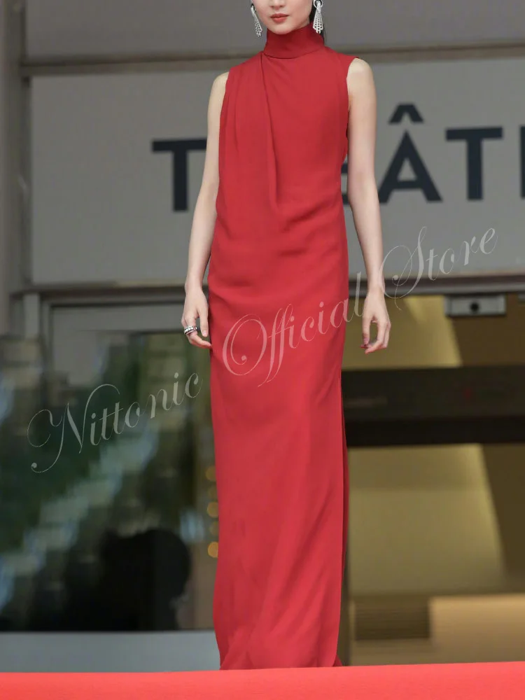 Fashion Celebrity Evening Dresses for Woman Simple High Neck Sleeveless Floor-Length Side Slit Formal Occasion Prom Party 2023
Fashion Celebrity Evening Dresses for Woman Simple High Neck Sleeveless Floor-Length Side Slit Formal Occasion Prom Party 2023