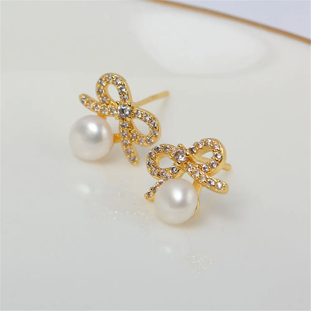 Domestic Copper 14K Gold-plated S925 Silver Needle Earrings with Small Bow and Pearl Earrings DIY Accessory
Domestic Copper 14K Gold-plated S925 Silver Needle Earrings with Small Bow and Pearl Earrings DIY Accessory