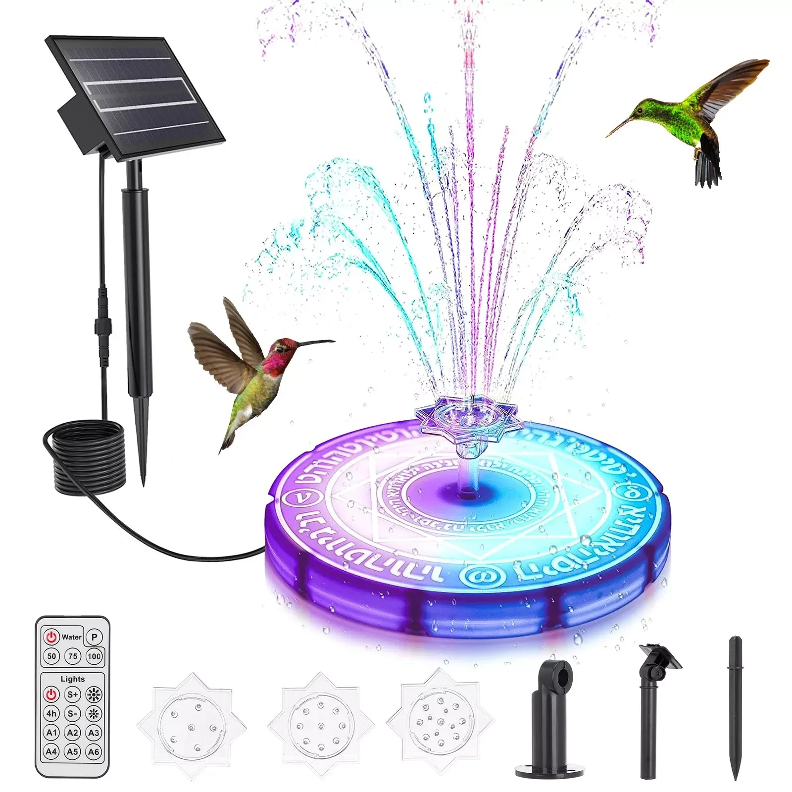 Solar Fountains With Light Six Pointed Star Bird Bath With 3 Nozzles Garden Hose Timer Sprinkler for Narrow Lawn
Solar Fountains With Light Six Pointed Star Bird Bath With 3 Nozzles Garden Hose Timer Sprinkler for Narrow Lawn