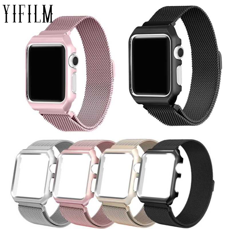 Strap+Case For Apple Watch Band 44mm 40mm 42mm 38mm Stainless Steel Milanese Loop Bracelet Watchband With Protective Shell Cover
Strap+Case For Apple Watch Band 44mm 40mm 42mm 38mm Stainless Steel Milanese Loop Bracelet Watchband With Protective Shell Cover