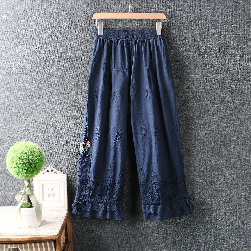 2022 Spring Summer Japanese Style Mori Girl Elastic Waist Embroidery Cotton Linen Loose Wide Leg Pants Women
2022 Spring Summer Japanese Style Mori Girl Elastic Waist Embroidery Cotton Linen Loose Wide Leg Pants Women