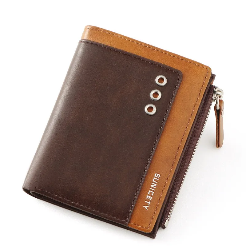 

2023 New Men's Wallet Large Capacity Multi Card Zipper Short Anti Theft Brush RFID Wallet Male