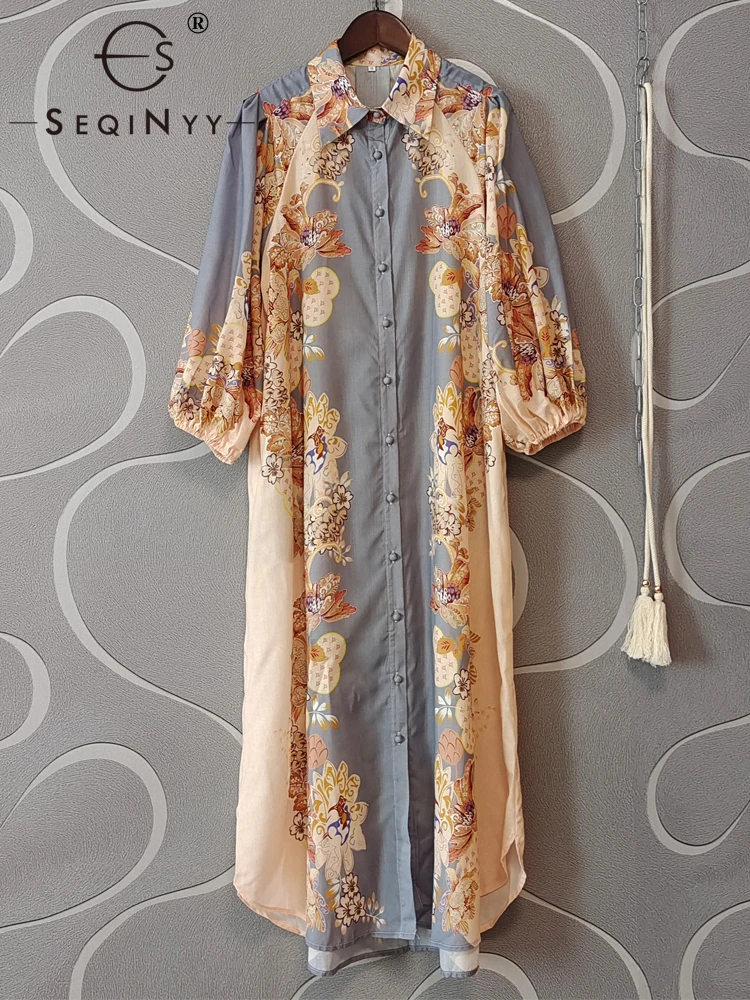SEQINYY Casual Shirt Dress Summer Spring New Fashion Design Women Runway High Street Vintage Flowers Print Blue Midi Belt
SEQINYY Casual Shirt Dress Summer Spring New Fashion Design Women Runway High Street Vintage Flowers Print Blue Midi Belt