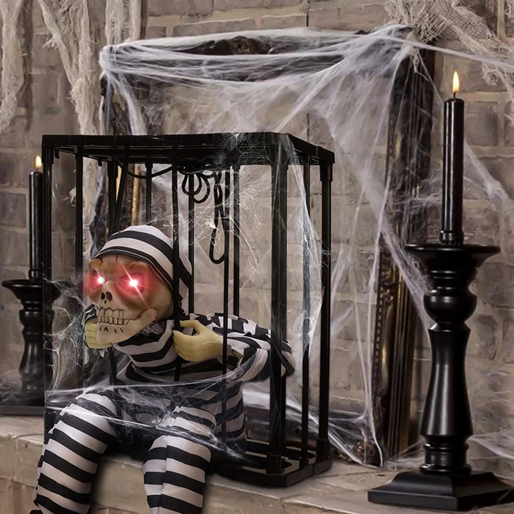 

Horror Halloween Skeleton Toys Flashing Light Sound Doll Scary Talk Ghost Prisoner Hallowen Party Decoration Haunted House Prop