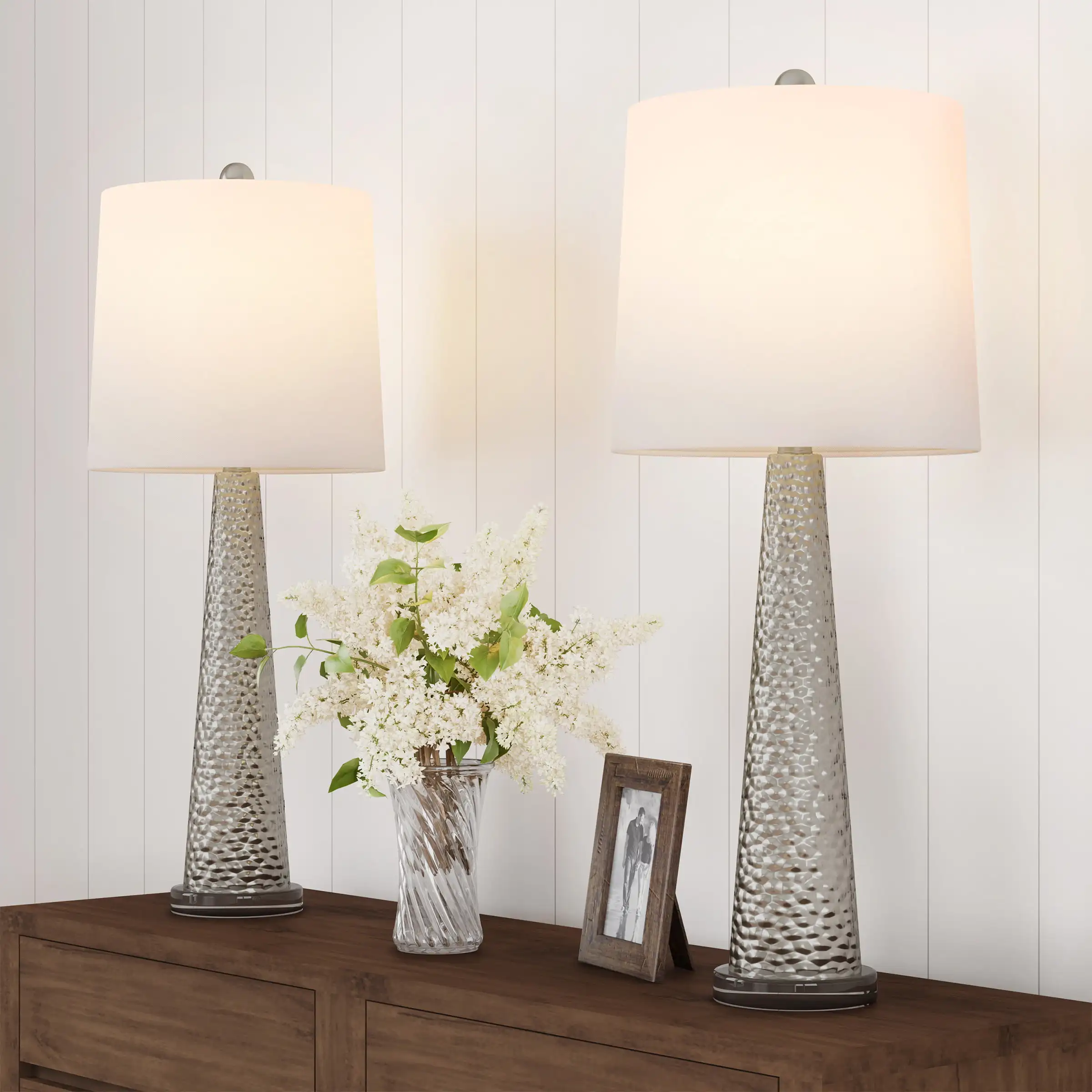 Table Lamps Set of 2 Contemporary Hammered-Look Glass for Bedroom, Living Room, Office with Energy-Efficient LED Bulbs by
Table Lamps Set of 2 Contemporary Hammered-Look Glass for Bedroom, Living Room, Office with Energy-Efficient LED Bulbs by