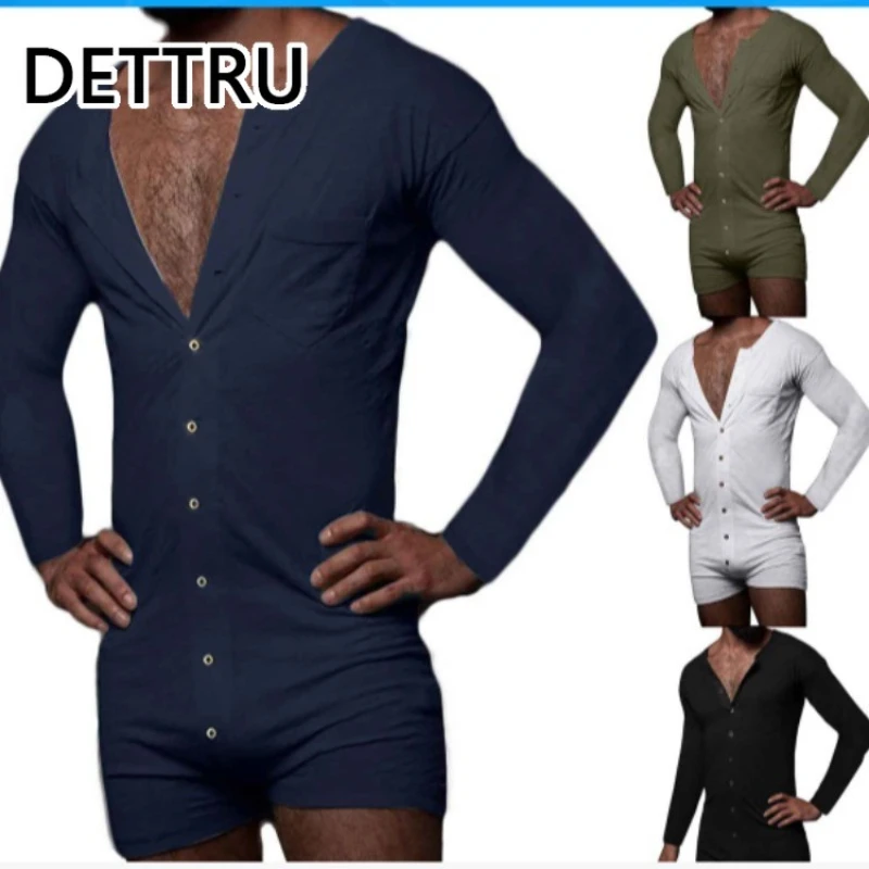 Men Pajamas Jumpsuit Homewear Solid Color Long Sleeve Comfortable Button Leisure Sleepwear Men Rompers Nightwear S-3XL
Men Pajamas Jumpsuit Homewear Solid Color Long Sleeve Comfortable Button Leisure Sleepwear Men Rompers Nightwear S-3XL