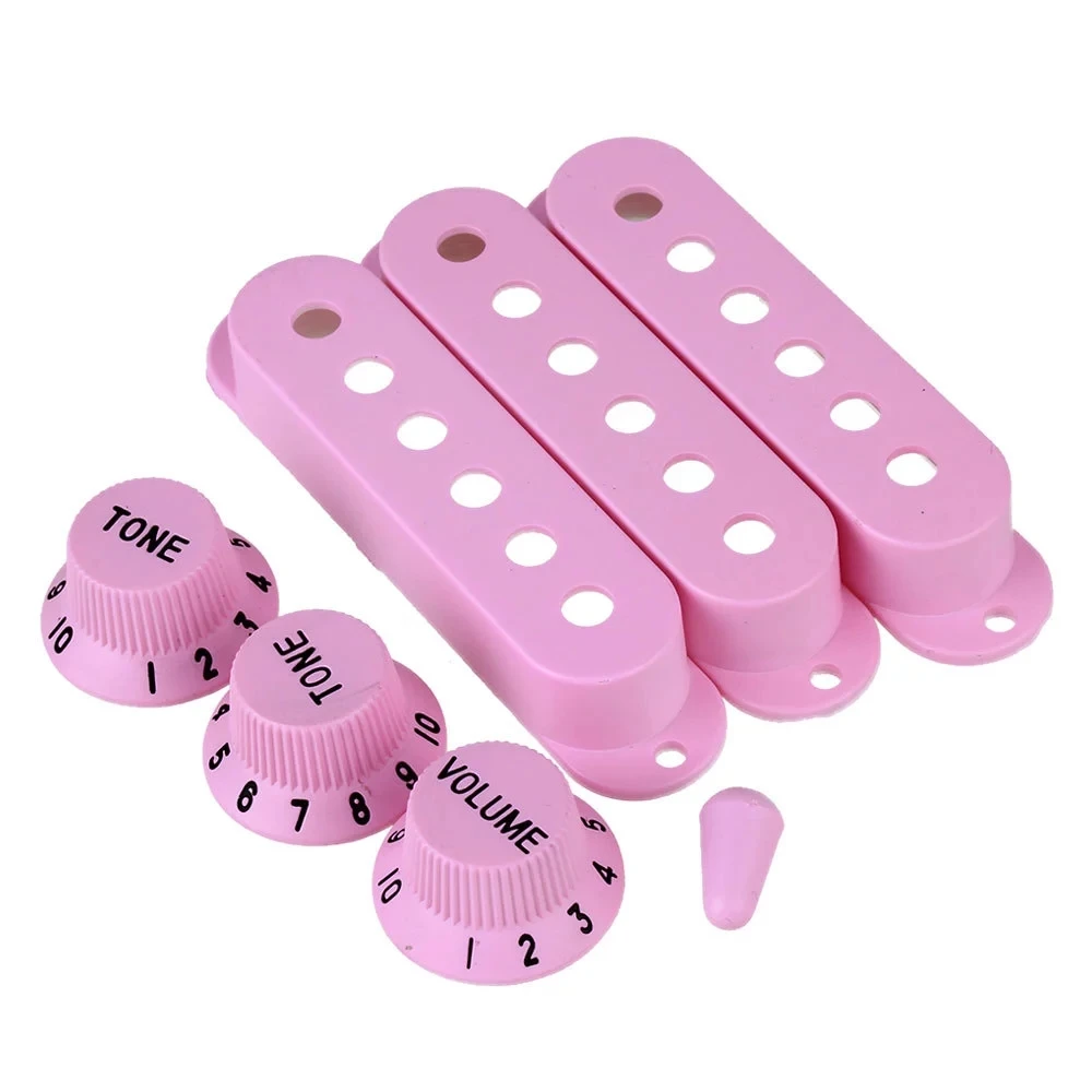 Guitar 6 Hole Single Coil Pickup Cover & Black 1V2T Knob Switch Set of 3 Pink 
Guitar 6 Hole Single Coil Pickup Cover & Black 1V2T Knob Switch Set of 3 Pink