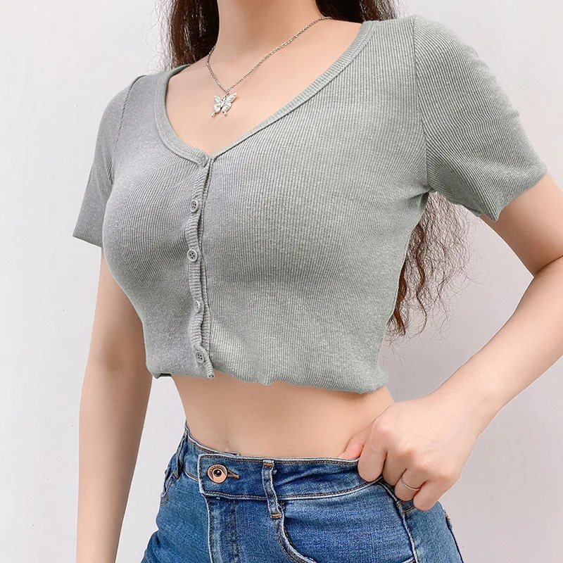 Harajuku Short Sleeve Crop Tops Summer Women V-Neck Casual Knitted Short T-shirts Y2k Girl Fashion Tops Simple All-Match Wear
Harajuku Short Sleeve Crop Tops Summer Women V-Neck Casual Knitted Short T-shirts Y2k Girl Fashion Tops Simple All-Match Wear
