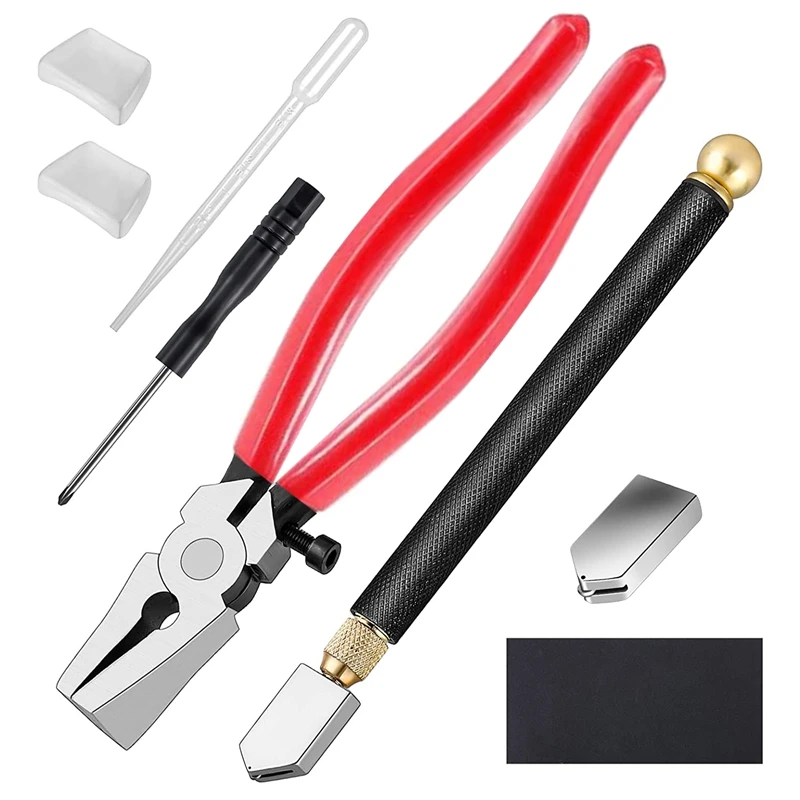 New-Glass Cutter Kits Stained Glass Supplies With Heavy Duty Glass Running Pliers And Pencil Glass Cutter Tool 
New-Glass Cutter Kits Stained Glass Supplies With Heavy Duty Glass Running Pliers And Pencil Glass Cutter Tool