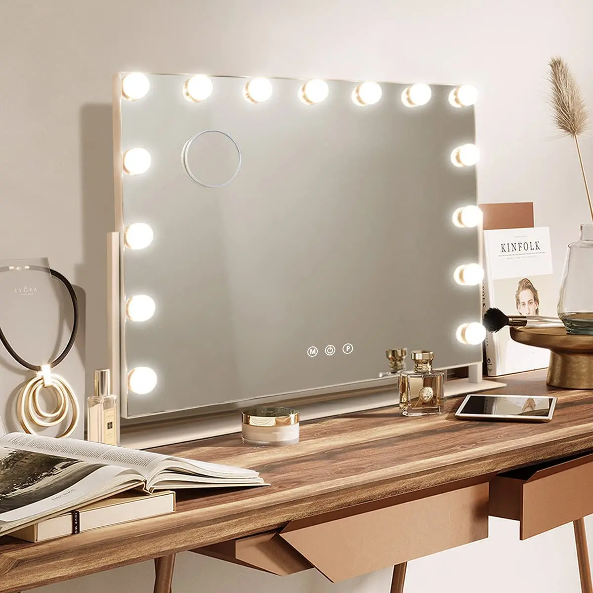 Rotation Hollywood Vanity Mirror with Lights Dressing Table Makeup Mirror with 15 Dimmable LED Bulbs Touch Screen 58cm x 46cm
Rotation Hollywood Vanity Mirror with Lights Dressing Table Makeup Mirror with 15 Dimmable LED Bulbs Touch Screen 58cm x 46cm