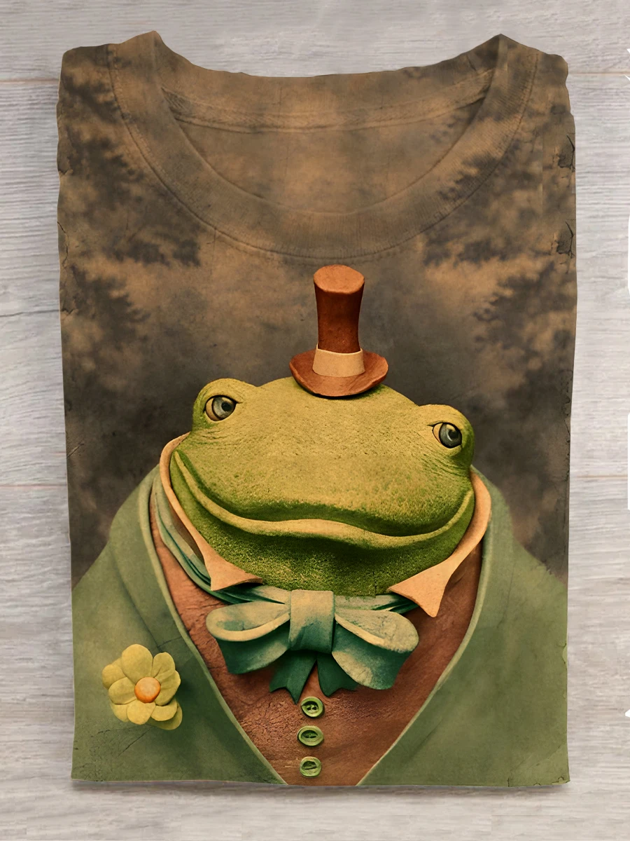 Retro Gentleman Frog Art Casual Print T-shirt Autumn and winter short-sleeved tops for men and women
Retro Gentleman Frog Art Casual Print T-shirt Autumn and winter short-sleeved tops for men and women