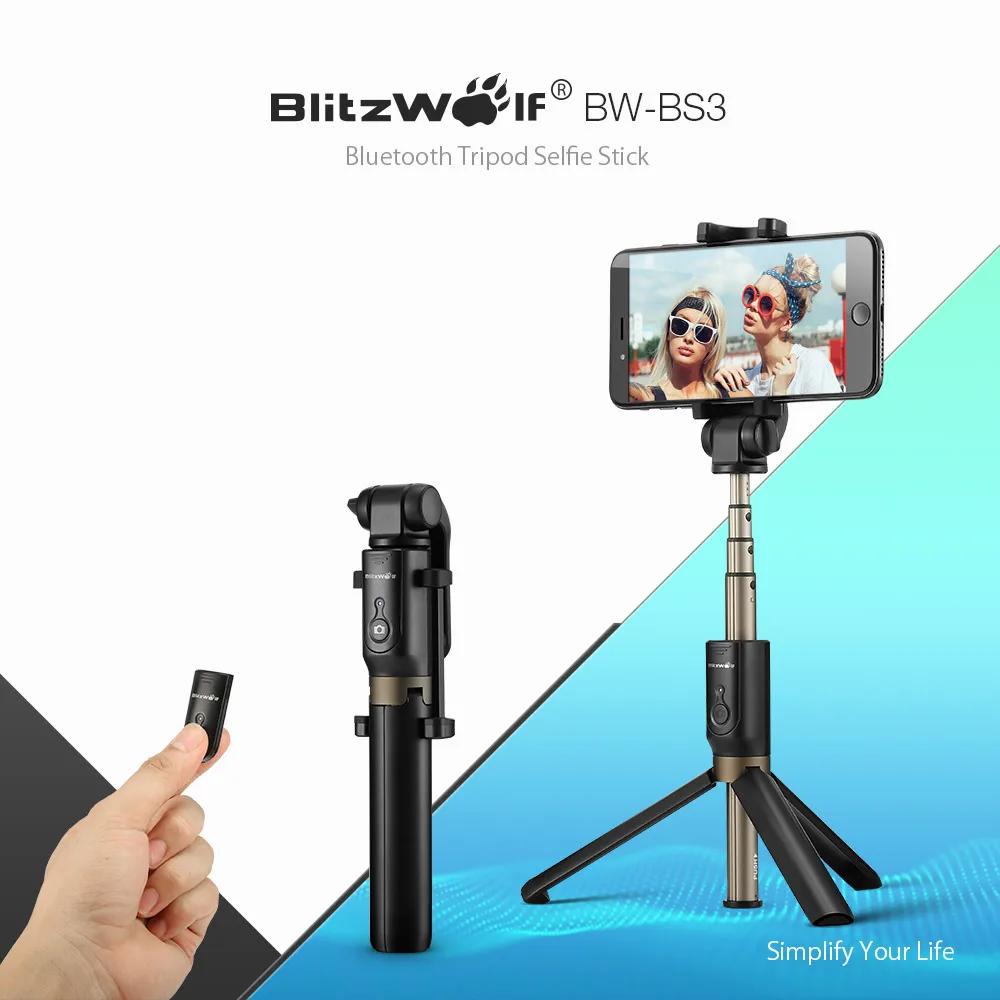 

BlitzWolf BW-BS3 Selfie stick bluetooth tripods for iphone for Samsung huawei xiaomi mobile Phone, wireless Selfie stick tripod