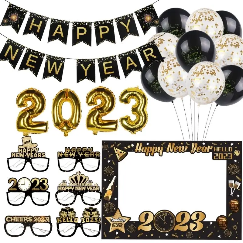 New Year Party Decorations Black gold banner Garland balloons Photo Paper props photo frame 2023 New year's Eve PartySupplies
New Year Party Decorations Black gold banner Garland balloons Photo Paper props photo frame 2023 New year's Eve PartySupplies