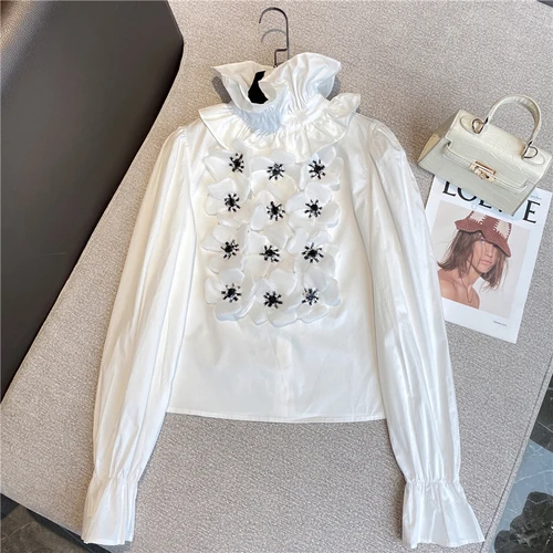 2022 Spring and Summer Shirts for Woman New Elegant Socialite Stand Ruffled Collar Corsage FlowerWhite Top Blusas Femme
2022 Spring and Summer Shirts for Woman New Elegant Socialite Stand Ruffled Collar Corsage FlowerWhite Top Blusas Femme