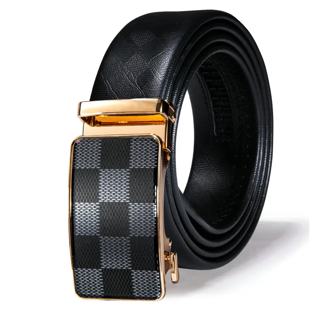 

Belt For Men Luxury Cowskin Genuine Leather Black Gold Metal Automatic Buckle Designer High Qualtiy Male Strap Business DK-2326