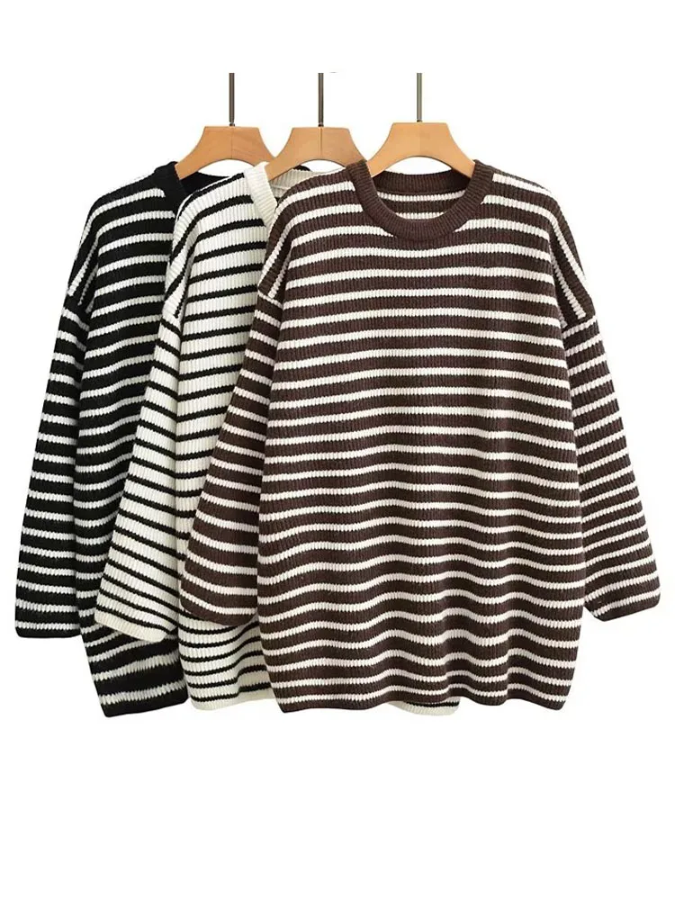 Women 2022 Autumn New Fashion Striped Loose Knitted Sweater Vintage O Neck Long Sleeve Female Pullovers Chic Tops
Women 2022 Autumn New Fashion Striped Loose Knitted Sweater Vintage O Neck Long Sleeve Female Pullovers Chic Tops
