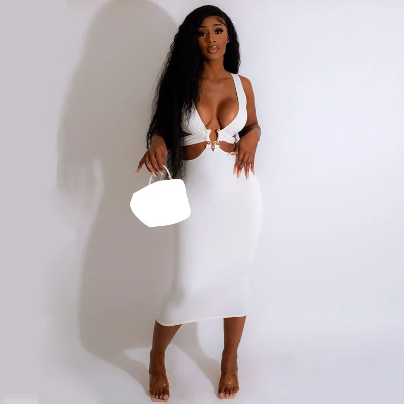 WUHE Metal Ring Solid Bodycon Dress Women Sexy Deep V Neck Sleeveless Hollow Out Club Party Dresses Skinny Bandage Vestido
WUHE Metal Ring Solid Bodycon Dress Women Sexy Deep V Neck Sleeveless Hollow Out Club Party Dresses Skinny Bandage Vestido