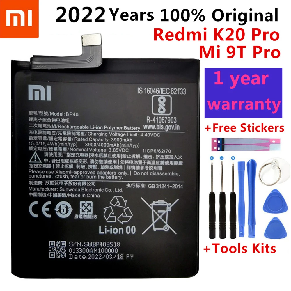 100% Original Battery For Xiaomi Redmi K20 Pro / Mi 9T Pro 3900mAh BP40 Replacement Li-ion Polymer Phone Battery Repair Parts
100% Original Battery For Xiaomi Redmi K20 Pro / Mi 9T Pro 3900mAh BP40 Replacement Li-ion Polymer Phone Battery Repair Parts