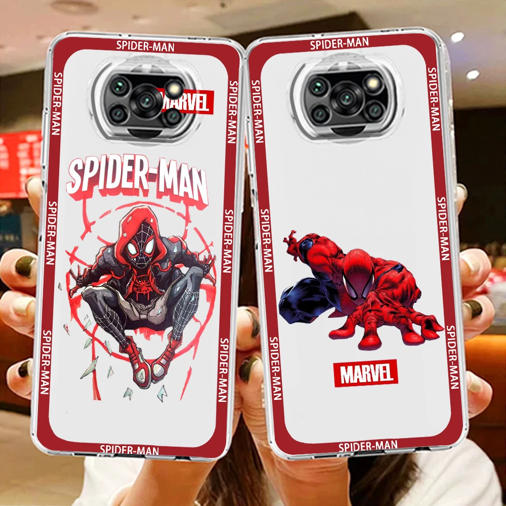 

Marvel Superhero Spider man For Xiaomi Poco X5 X3 Pro X4 F4 F3 GT M5 M5s M4 M3 C55 C50 C40 5G Transparent Phone Case Cover