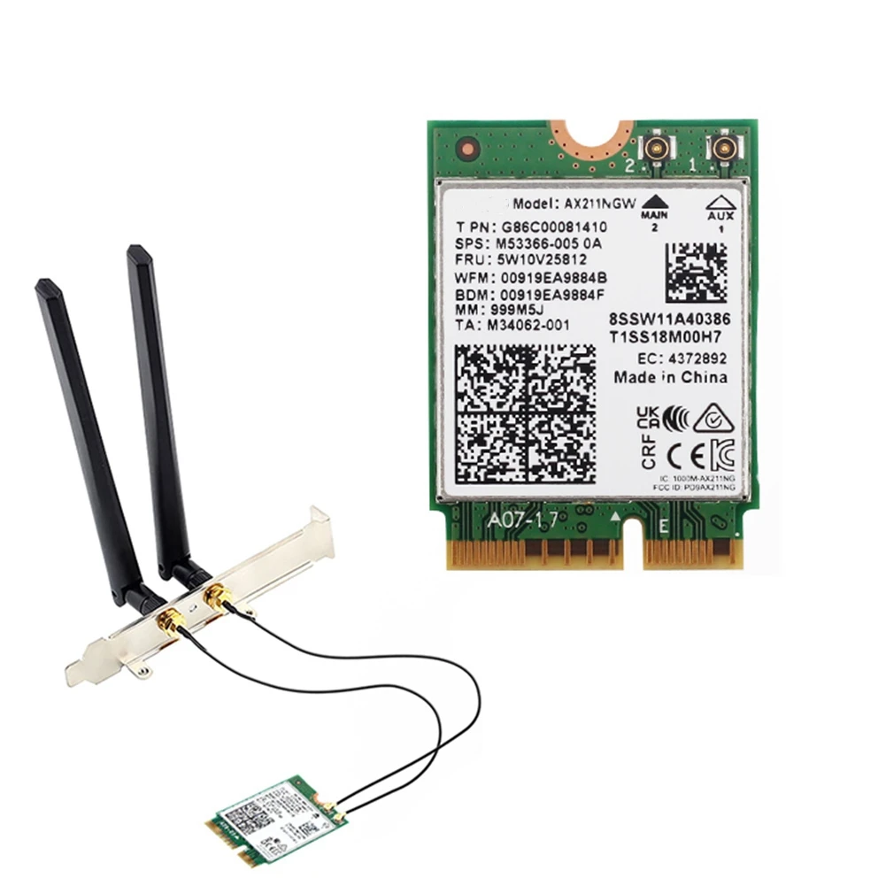 AX211NGW WiFi 6E M.2 Key E CNVio2 Двухдиапазонная 2,4 ГГц/5 ГГц беспроводная сетевая карта 802.11Ac Bluetooth 5,2 адаптер (тип B)
AX211NGW WiFi 6E M.2 Key E CNVio2 Двухдиапазонная 2,4 ГГц/5 ГГц беспроводная сетевая карта 802.11Ac Bluetooth 5,2 адаптер (тип B)