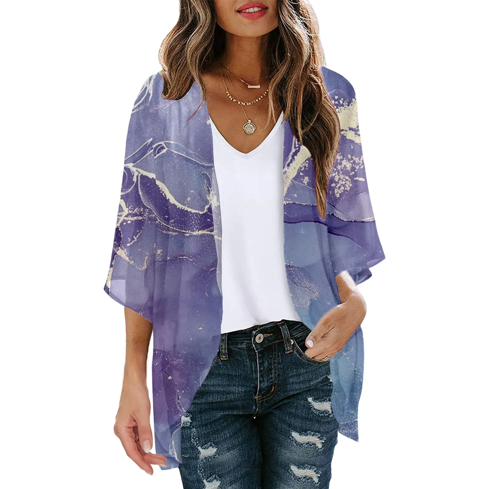 Womens Floral Print Puff Sleeve Chiffon Cardigan Loose Cover Up Casual Blouse Tops
Womens Floral Print Puff Sleeve Chiffon Cardigan Loose Cover Up Casual Blouse Tops