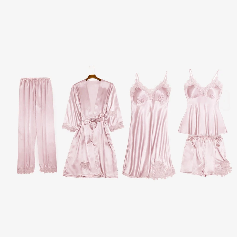 Women 5 Pieces Pajamas Sets Rayon Satin Silk Striped Pajamas Women Sexy Lace Robe Pajamas Sleepwear Sets Sleeveless Nightwear
Women 5 Pieces Pajamas Sets Rayon Satin Silk Striped Pajamas Women Sexy Lace Robe Pajamas Sleepwear Sets Sleeveless Nightwear