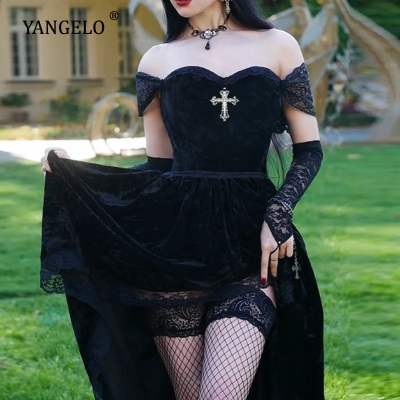 Yangelo Black Velvet Cross Dress Dark Academia Gothic Aesthetic Sexy Lace Off Shoulder Mid Dresses Punk Women Party Club Dress
Yangelo Black Velvet Cross Dress Dark Academia Gothic Aesthetic Sexy Lace Off Shoulder Mid Dresses Punk Women Party Club Dress