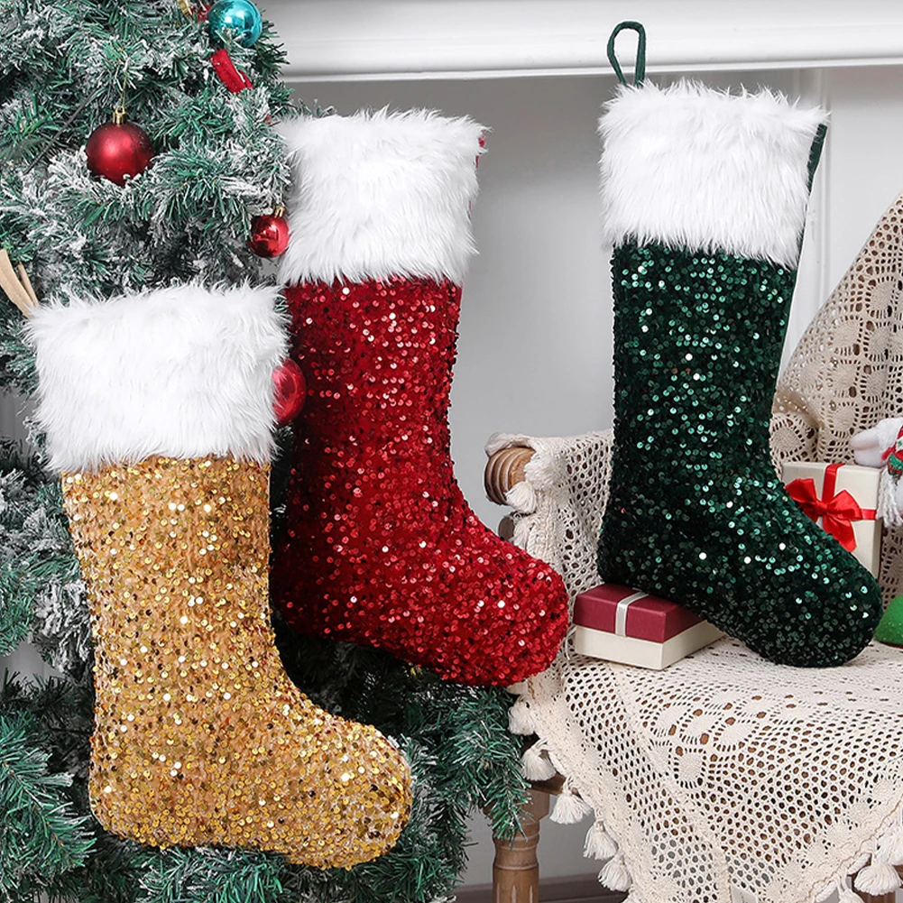Christmas Decorations shine Sequins Christmas Stockings Plush Socks Xmas Children's Candy Gift Bag Tree Ornaments Home Decor
Christmas Decorations shine Sequins Christmas Stockings Plush Socks Xmas Children's Candy Gift Bag Tree Ornaments Home Decor