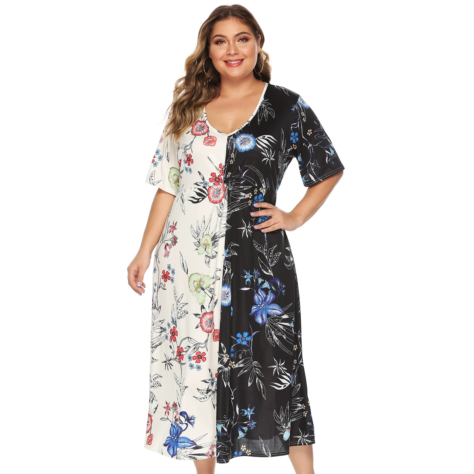 4XL Contrast Color Print Flower Long Dress Plus Size for Women Summer Short Sleeve Loose Casual Women's Floral Dress Large Size
4XL Contrast Color Print Flower Long Dress Plus Size for Women Summer Short Sleeve Loose Casual Women's Floral Dress Large Size