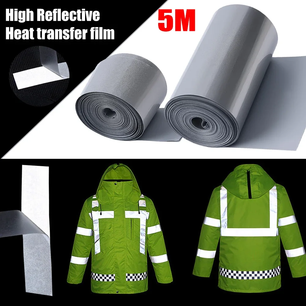 

5M Reflective Heat Transfer Film Safety Reflector Sticker Bag Shoes Cloth Heat Decals Roadway Night Warning Strip 2/5cm/roll