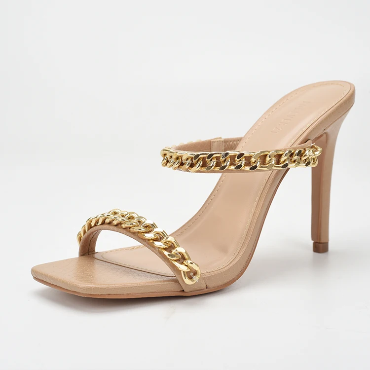 2023 Summer High heel with 2023 large size square head metal chain thin heel sandals and slippers
2023 Summer High heel with 2023 large size square head metal chain thin heel sandals and slippers