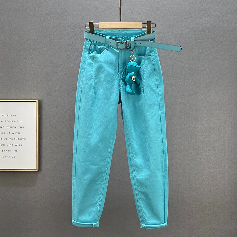 

Autumn 2023 New High Waist Slimming All-Matching Loose Harem Pants Female Fashion Lake Blue Denim Pants for Ladies