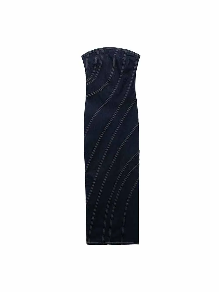 Women New Chic Fashion Stitching decoration tight Denim Midi Dress Vintage Sleeveless backless Zipper Female Dresses robe Mujer
Women New Chic Fashion Stitching decoration tight Denim Midi Dress Vintage Sleeveless backless Zipper Female Dresses robe Mujer