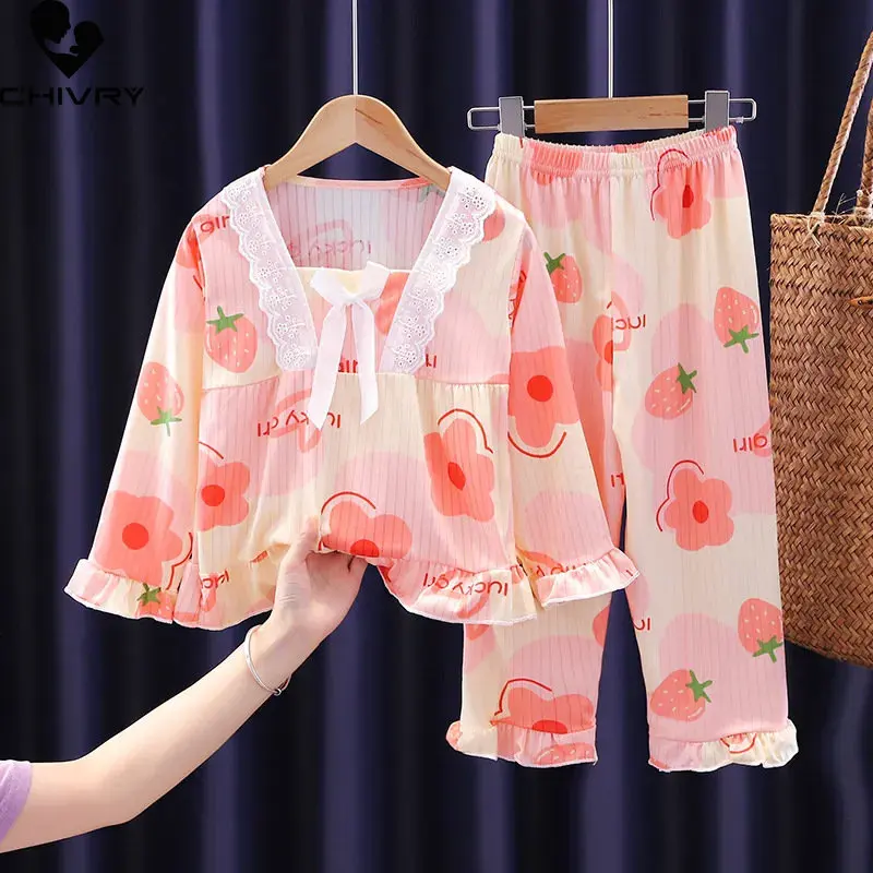 New 2023 Girls Pajamas Sets Cute Cartoon Bear Strawberry Long Sleeve Lace Shirt Tops with Pants Baby Spring Sleeping Homewear
New 2023 Girls Pajamas Sets Cute Cartoon Bear Strawberry Long Sleeve Lace Shirt Tops with Pants Baby Spring Sleeping Homewear