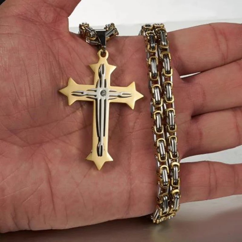 Cross Necklace For Men Byzantine Gold Stainless Steel Chain Catholic Crucifix Pendants Male Punk Rock Ornaments Fashion Jewelry
Cross Necklace For Men Byzantine Gold Stainless Steel Chain Catholic Crucifix Pendants Male Punk Rock Ornaments Fashion Jewelry