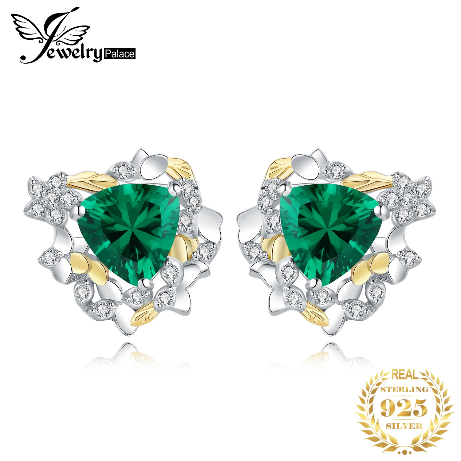 

JewelryPalace New Chinese Rice-Pudding Bamboo Leaves Trillion Cut Simulated Emerald 925 Sterling Silver Stud Earrings for Woman