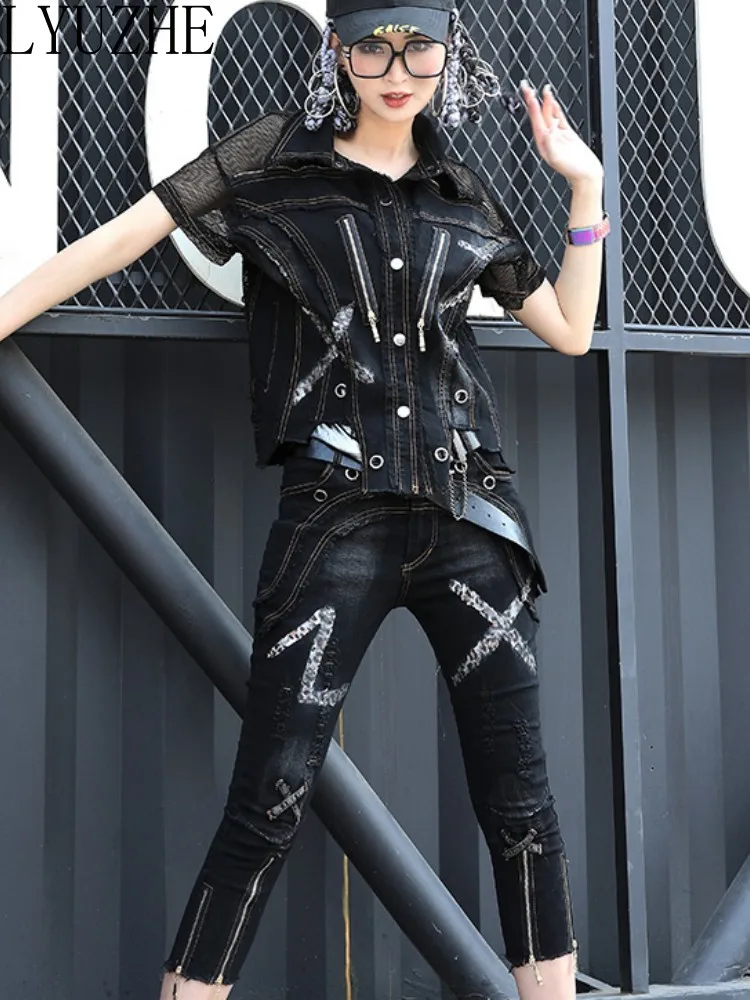 LYUZHE 2023 Summer New Women Denim Matching Set Thin Casual Black Coat + Pant Two-piece Set Personalized ZXF225A
LYUZHE 2023 Summer New Women Denim Matching Set Thin Casual Black Coat + Pant Two-piece Set Personalized ZXF225A