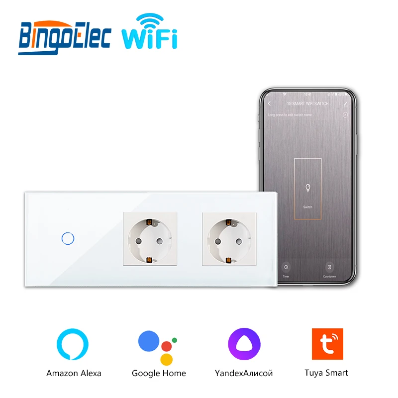 Bingoelec-Wifi Light Switches Wall Socket Normal EU Double Plugs 1/2/3 Gang 1/2/3W OUTLET Works with Alexa Tuya Google Home
Bingoelec-Wifi Light Switches Wall Socket Normal EU Double Plugs 1/2/3 Gang 1/2/3W OUTLET Works with Alexa Tuya Google Home
