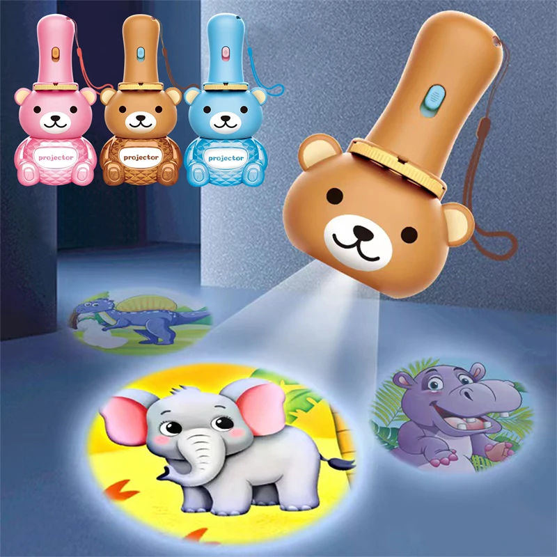 

Мультяшный медведь, проектор, фонарик, обучающая игрушка, искусственная сказка, проекционная лампа для детей