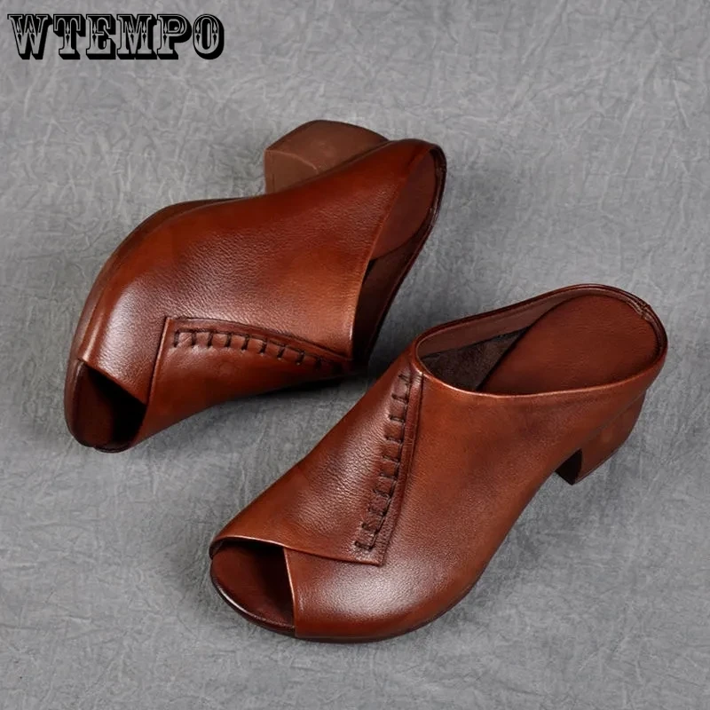 WTEMPO Soft Leather Single Slippers Retro Mid Thick Heel Peep Toe Slip-ons New Home Outdoor Casual Black Slippers Drop Shipping
WTEMPO Soft Leather Single Slippers Retro Mid Thick Heel Peep Toe Slip-ons New Home Outdoor Casual Black Slippers Drop Shipping