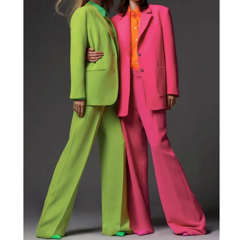 

Women's 2022 autumn new hot-selling street fashion week candy color mid-length suit jacket women + drape wide-leg pants suit sui