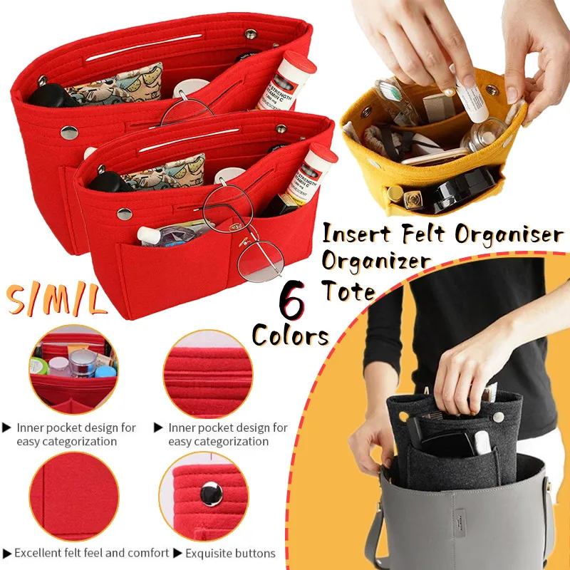 

1 PC Insert Felt Organiser Organizer Tote Liner Inner Bag for Handbag Travel Inner Purse Portable Cosmetic Bags（S/M/L）