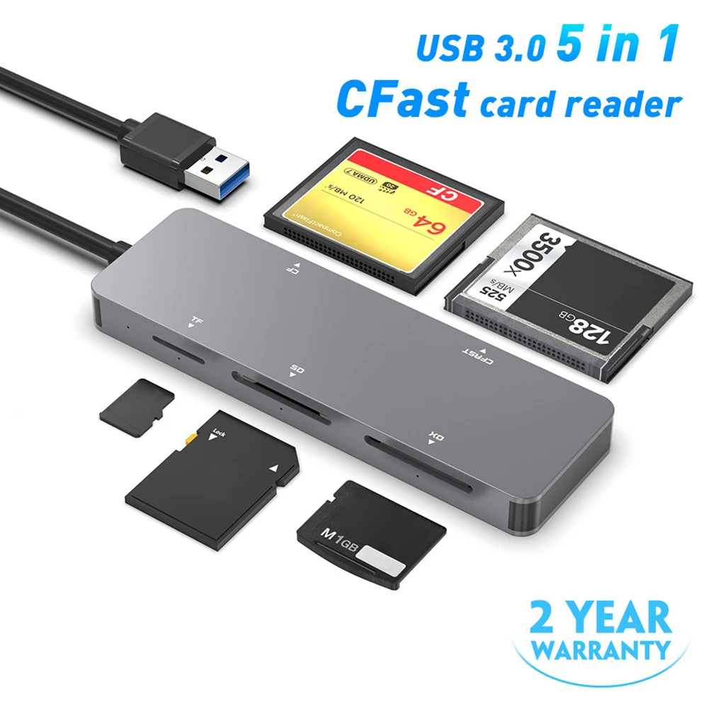 5 in 1 USB 3.0 USB / Type-C Smart Card Reader for CFast/CF/XD/Secure Digital/TF Cardreaders Splitter Adapter Plug and Play
5 in 1 USB 3.0 USB / Type-C Smart Card Reader for CFast/CF/XD/Secure Digital/TF Cardreaders Splitter Adapter Plug and Play