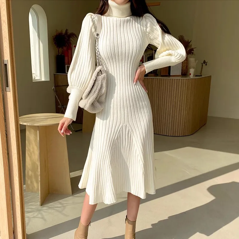 Black Thicken Trumpet Knitted Dress Women 2023 Winter Turtleneck Elegant Long Knitwear Ladies Lantern Sleeve Chic Wool Vestido
Black Thicken Trumpet Knitted Dress Women 2023 Winter Turtleneck Elegant Long Knitwear Ladies Lantern Sleeve Chic Wool Vestido