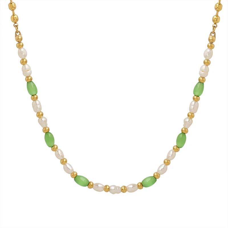 Minar Wholesale Freshwater Pearl Strand Beaded Necklaces for Women Lady 18K Gold Titanium Steel Green Color Opal Choker Necklace
Minar Wholesale Freshwater Pearl Strand Beaded Necklaces for Women Lady 18K Gold Titanium Steel Green Color Opal Choker Necklace