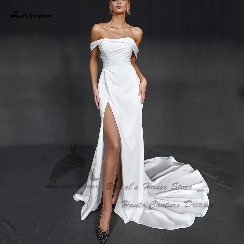

Lakshmigown Simple Crepe Wedding Dress Mermaid 2024 Novia Vestido Elegant Long Bridal Receipt Dinner Party Gowns Side Split