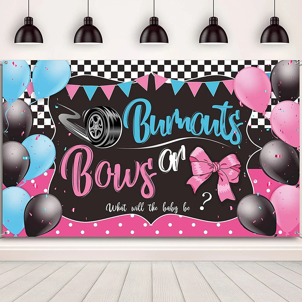 Bows or Burnouts Gender Reveal Backdrop Boy or Girl He or She Baby Shower Party Table Banner Supplies Photography Background
Bows or Burnouts Gender Reveal Backdrop Boy or Girl He or She Baby Shower Party Table Banner Supplies Photography Background